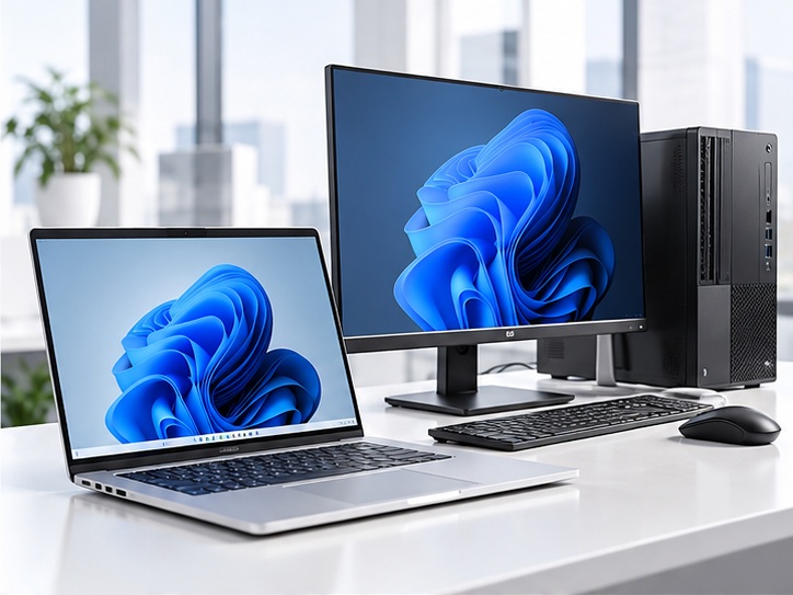 Modern business laptop and desktop workspace