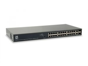 GEP-2651, TURING 26-Port Web Smart Gigabit PoE Switch, 24 PoE Outputs, 2 x SFP RJ45 Combo, 802.3at af PoE, 185W